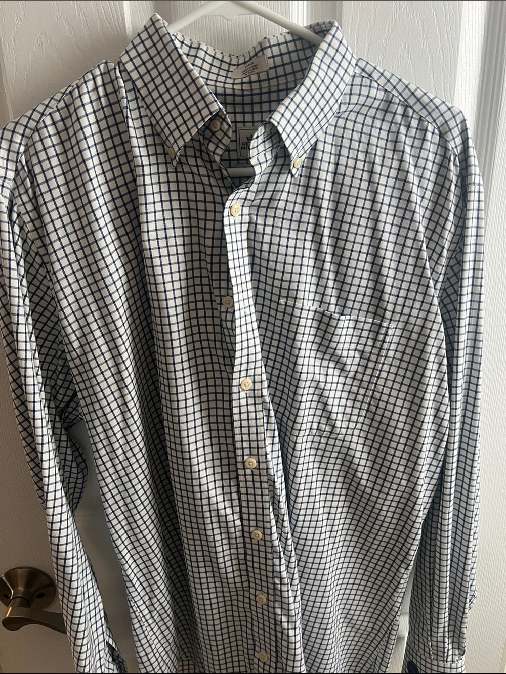 Peter Millar White Shirt with Navy Windowpane Check